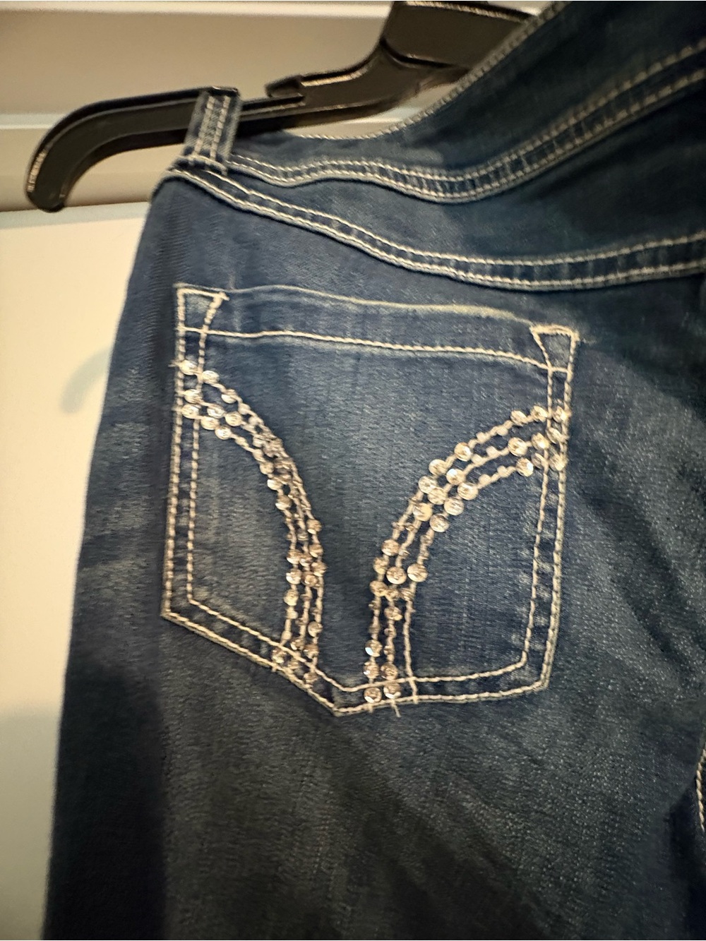 Dark Blue Women's Jeans with Embellished Back Pockets
